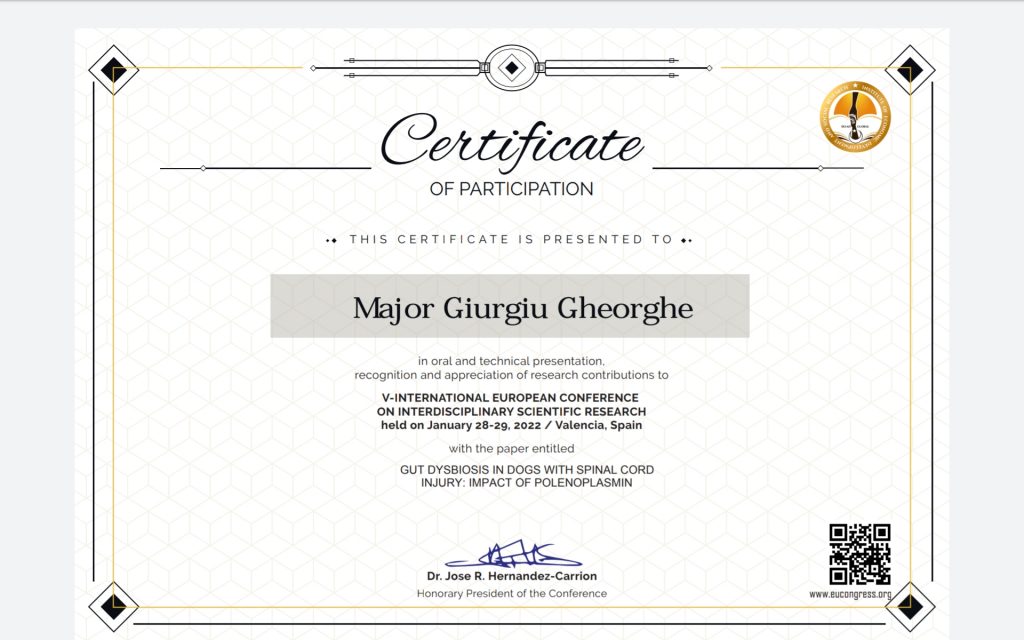 Certificate participare la conferinte = Valencia Spania2022
