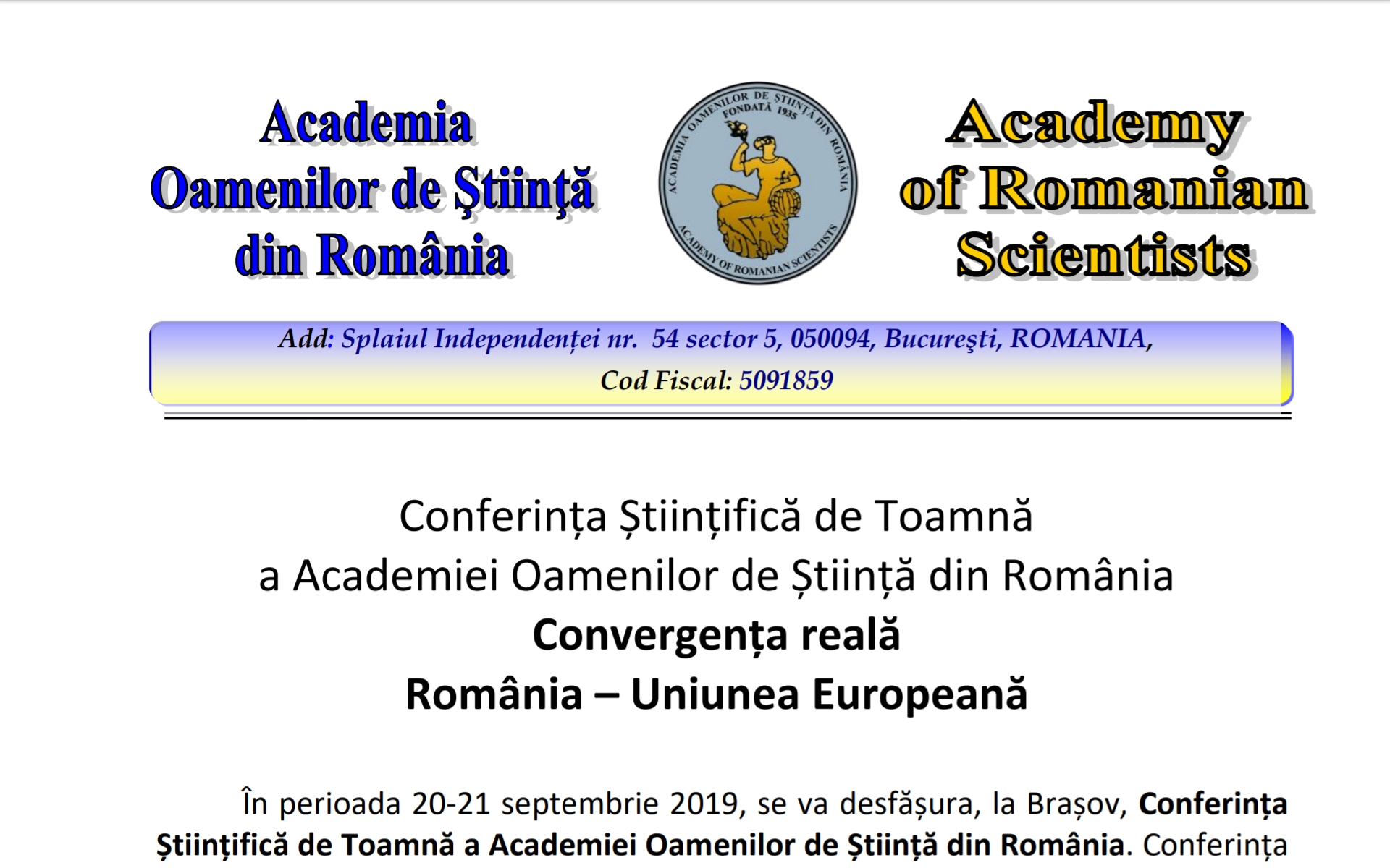 Conferinta Stiintifica de toamna a AOSR 2019-Brasov 20-21.09.2019