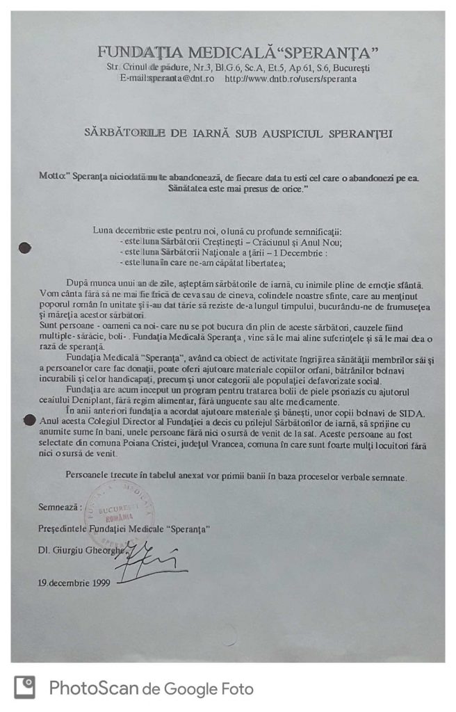 Fundatia medicala Speranta a acordat ajutoare umanitare in comuna Poiana Cristei , judetul Vrancea
