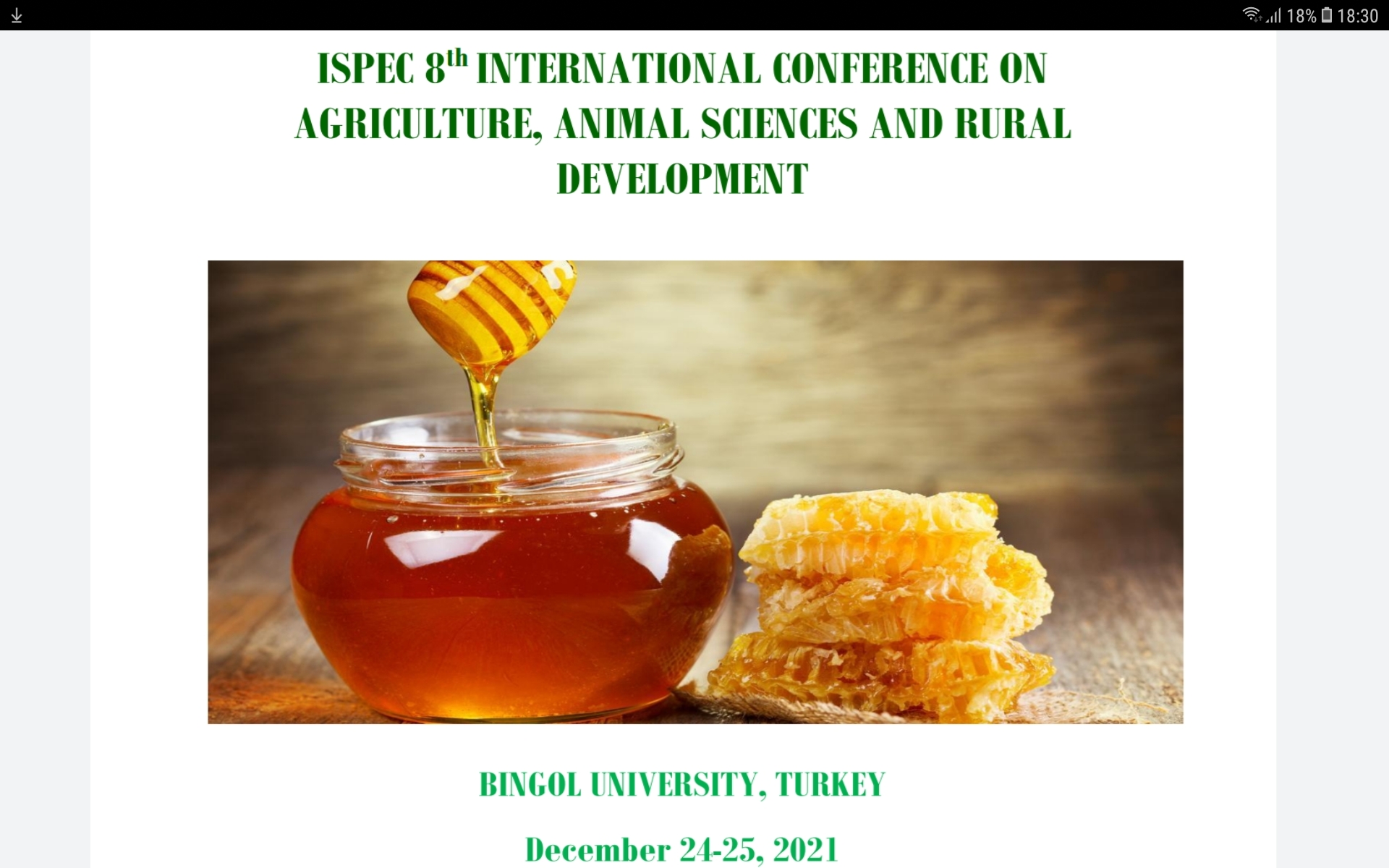 Conferința internațională ISPEC 8 privind agricultură, animale, științe și dezvoltare rurală – Bingol Turcia 24.12.21