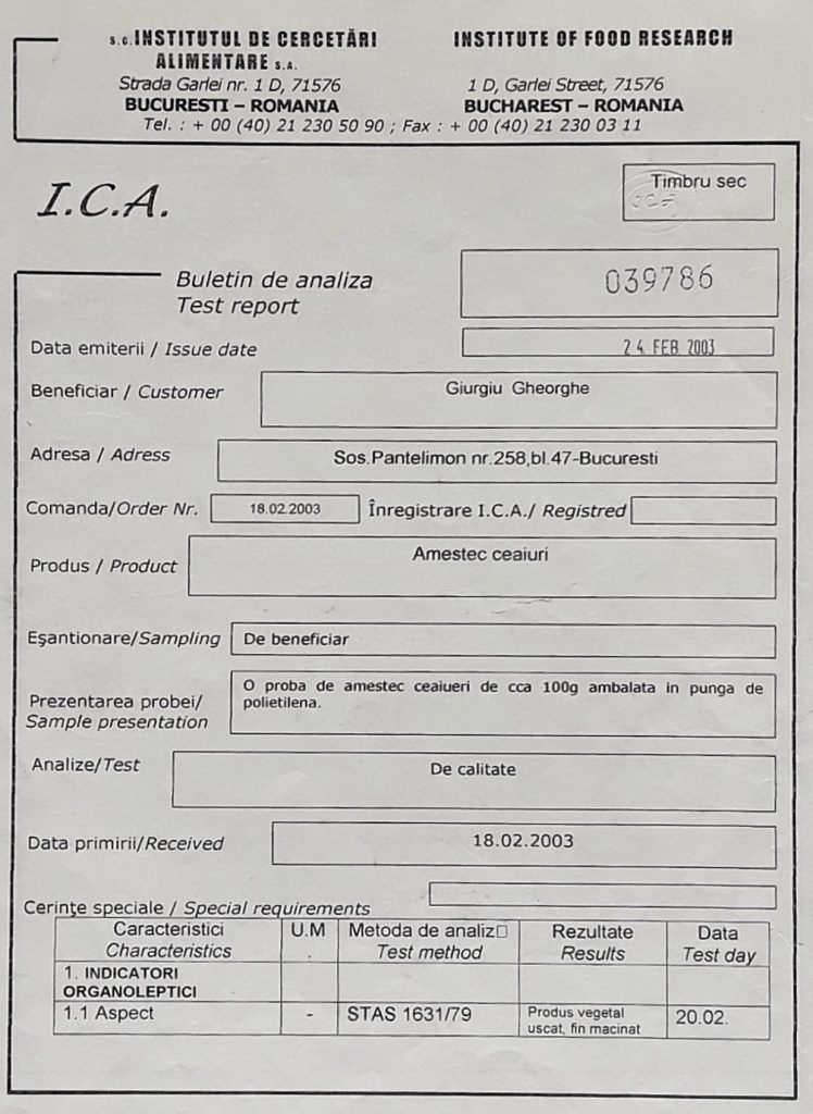 Documente Deniplant- Buletin de analiza a produsului