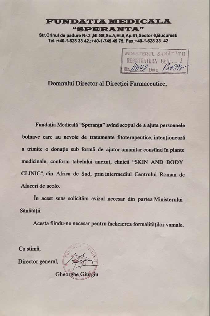 Fundatia medicala Speranta a acordat ajutoare umanitare in Africa de Sud 