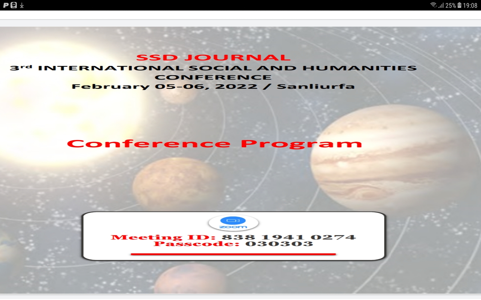 A 3-a Conferință Internațională de Științe Umaniste și Sociale – Sanliurfa Turcia 05.02.22